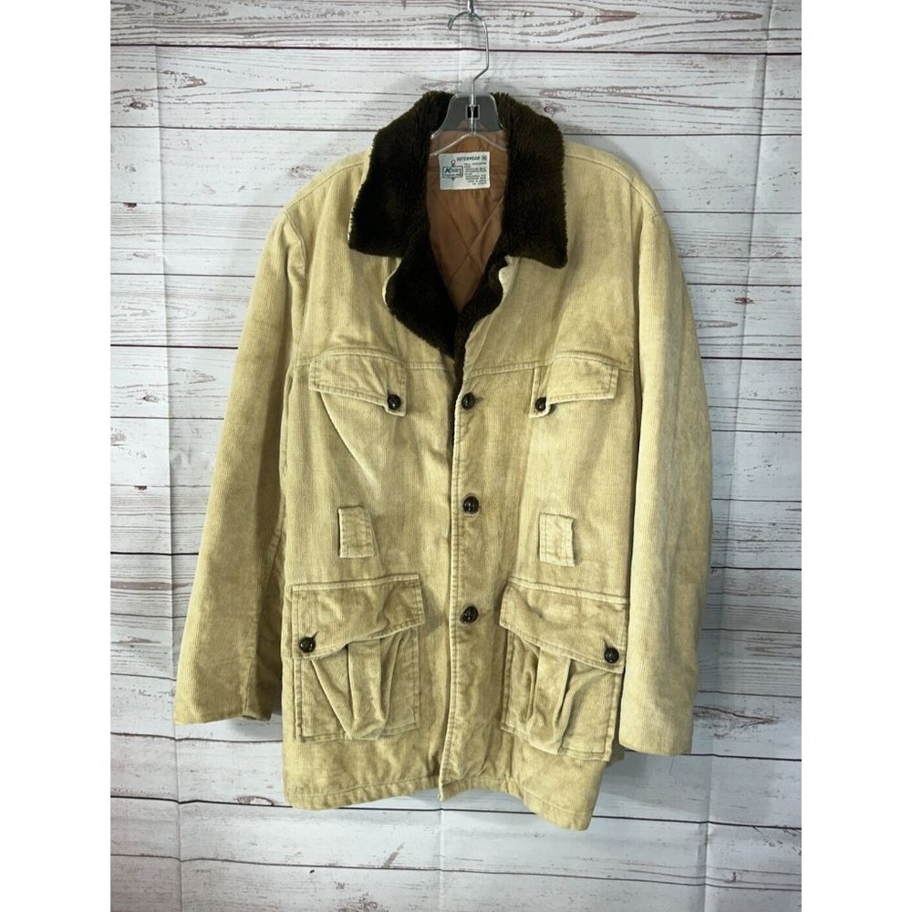 Vintage Kmart Men's Size XL Corduroy Coat Tan Brown Cotton Acrylic Lining Jacket